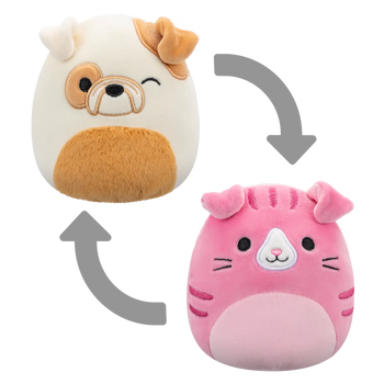 Squishmallows 2 v 1 Škotska klapouhka Geraldine / Buldog Brock, 13 cm