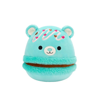 Squishmallows Belinda – zelenomoder makron medved s čokoladnim nadevom in rožnatim prelivom, 20 cm
