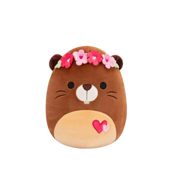 Squishmallows Chip – rjav bober s krono iz cvetov in srčki, 20 cm