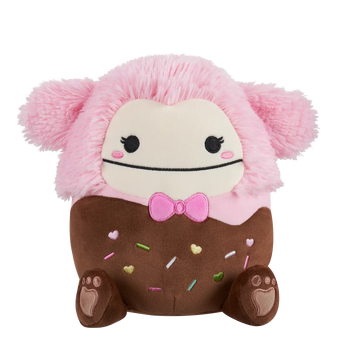 Squishmallows Brina – s čokolado oblit rožnati jeti z rožnatim metuljčkom, 20 cm