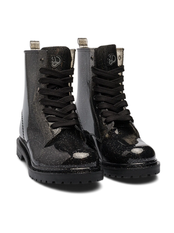 Bleščično črni ženski dežni škornji