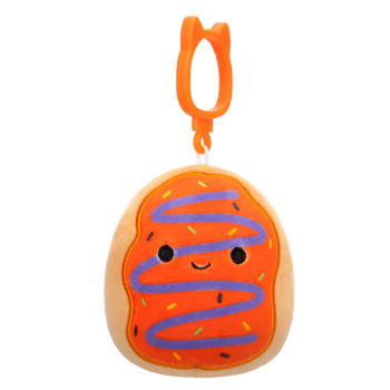 Squishmallows Clip-On Jay – oranžni zmrznjeni krof z vijoličnim prelivom, 9 cm
