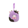 Squishmallows Clip-On Alexie – vijolična in črna krava z metuljčkom, 9 cm