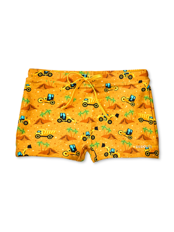 Živahne otroške elastične plavalne hlače Bager na plaži