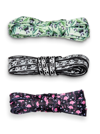 Živahni komplet 3 vezalk Pande in flamingi