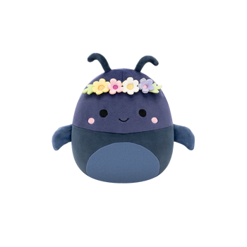 Squishmallows Tyrone – temnomoder hrošč s krono iz rož, 20 cm