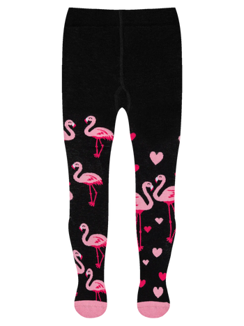 Živahne otroške hlačne nogavice Flamingi in srca