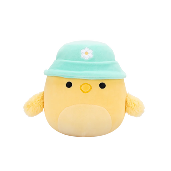 Squishmallows Triston – rumeni piščanček z metinim ribiškim klobukom, 20 cm